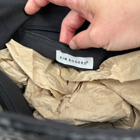 Kim Rogers Vintage Style Woven Straw Purse Bamboo Wooden Handles Black Beachy - Picture 6 of 10